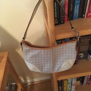 Coach pink/blue/white check pattern bag